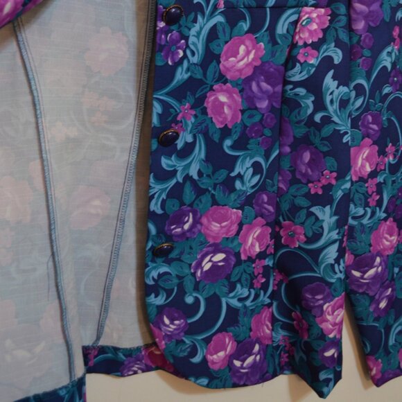 Retro NEW YORK - Made in U.S.A. Floral Prints Padded Shoulders Buttons Jacket 14 - Picture 8 of 8